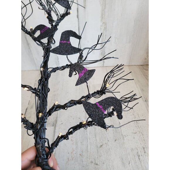 Halloween black wire tree light up witch hat home decor prop glitter unique - Picture 4 of 10